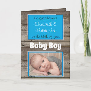New Baby congratulations photo rustic blue Card