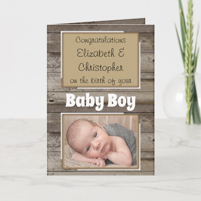 New Baby congratulations photo rustic brown Card (Front)