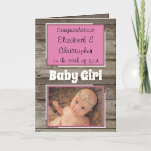 New Baby congratulations photo rustic pink Card