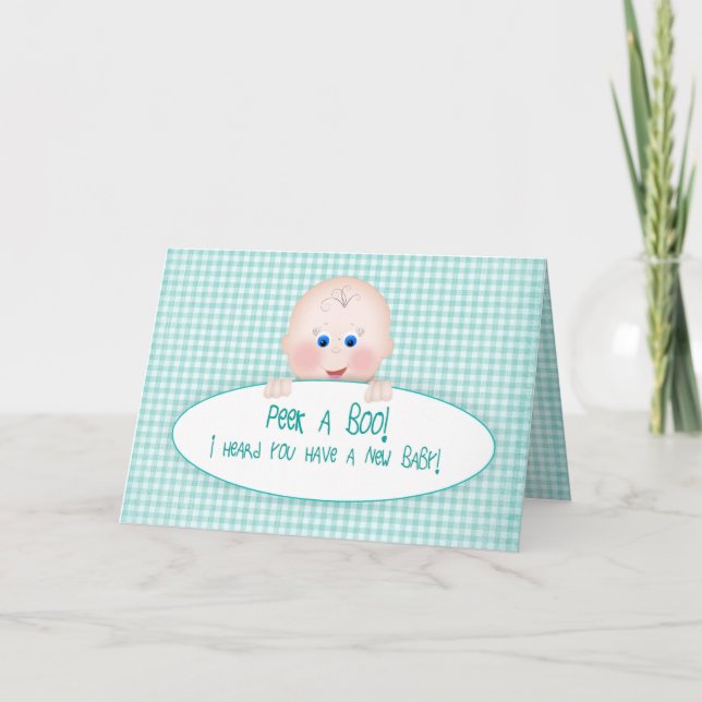 New Baby Congratulations,  Teal/Aqua Gingham/ Baby Card (Front)