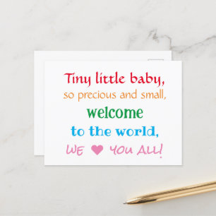 New Baby Congratulations, Unisex, Rhyme, Colourful Postcard