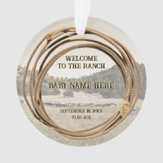 New Baby Cowboy or Cowgirl with Lariat Acrylic Ornament (Front)
