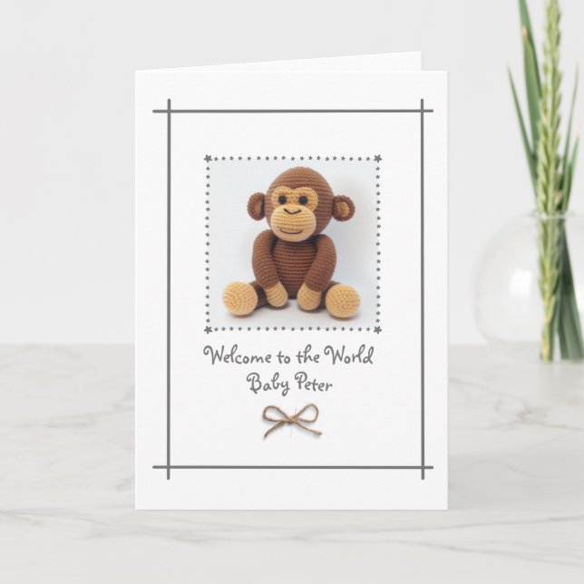New Baby Crochet Monkey Greetings Card Custom (Front)