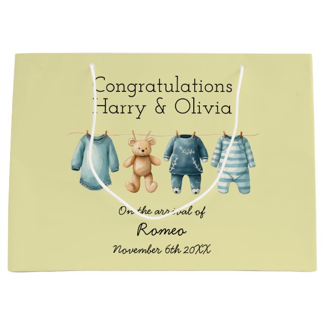 New Baby Customisable  Large Gift Bag (Front)