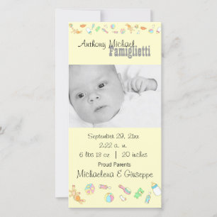 New Baby Customisable Yellow Photo Card
