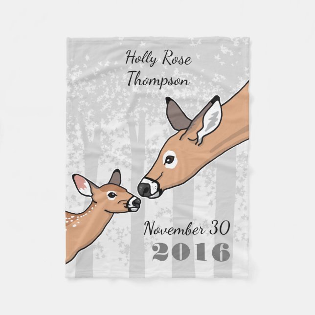 New Baby Cute Deer Fawn Personalised Fleece Blanket (Front)