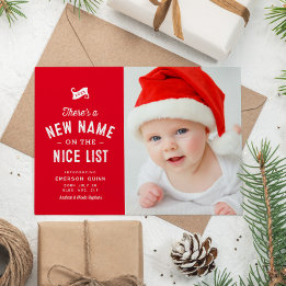 New baby cute two photo red Christmas Holiday Card