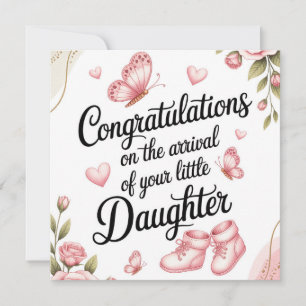 New Baby Daughter Congratulations Floral Design Holiday Card