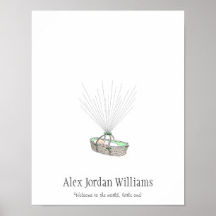 New Baby Fingerprint Balloon Guestbook - Green