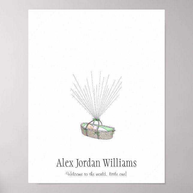 New Baby Fingerprint Balloon Guestbook - Green (Front)