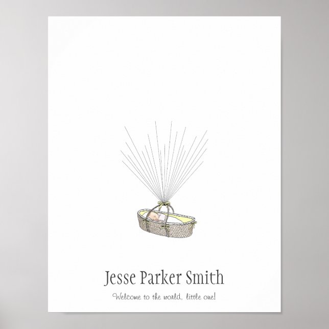 New Baby Fingerprint Balloon Guestbook - Yellow (Front)