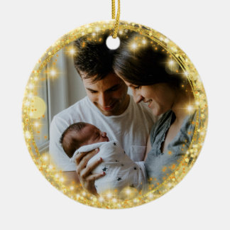 New Baby First Christmas Glitter Gold Circle Ceramic Tree Decoration