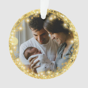 New Baby First Christmas Glitter Gold Circle Ornam Ornament
