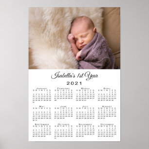 New Baby First Year Photo and Name 2021 Calendar Poster