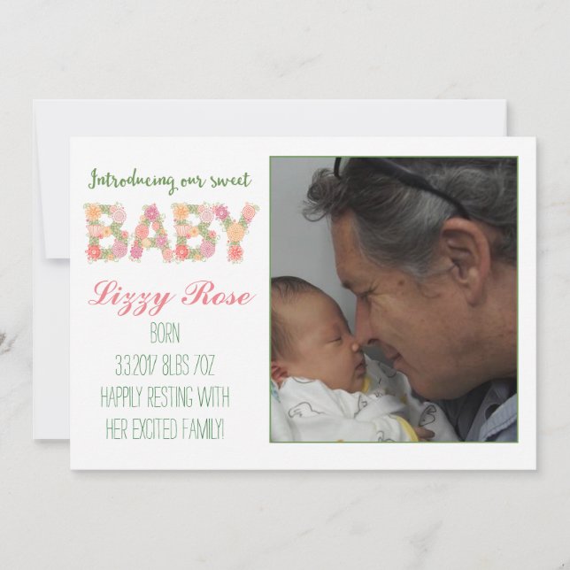 New Baby Floral Announcement (Front)