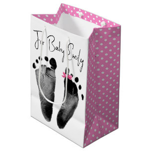 New Baby Footprints with Polka Dot Bow Medium Gift Bag
