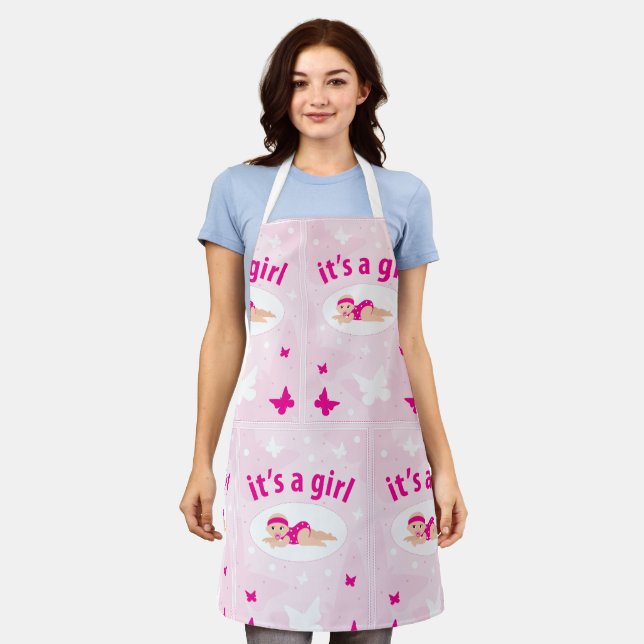 New Baby Girl Announcement Apron (Worn)