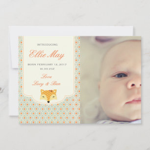 new baby girl announcement photo card woodland fox