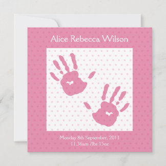 New Baby Girl announcement pink hand print