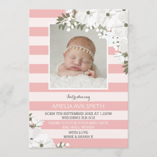 New baby girl announcement/thank you card