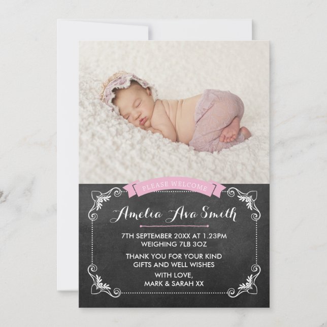 New baby girl announcement/thank you card (Front)