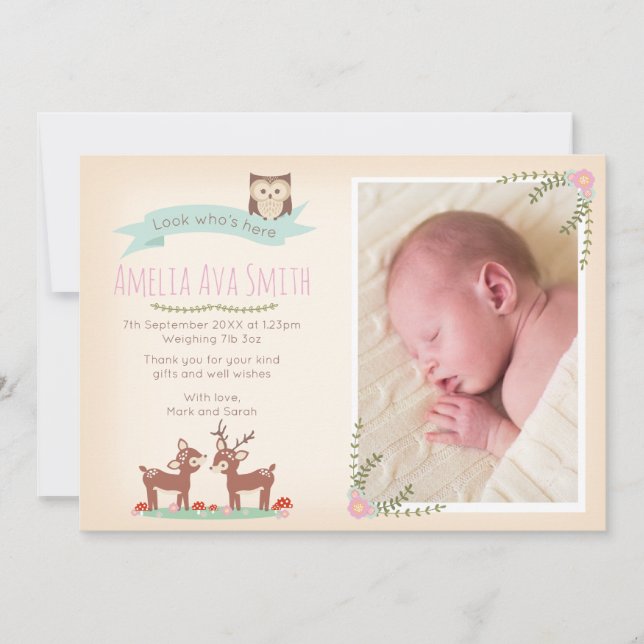 New baby girl announcement/thank you card (Front)