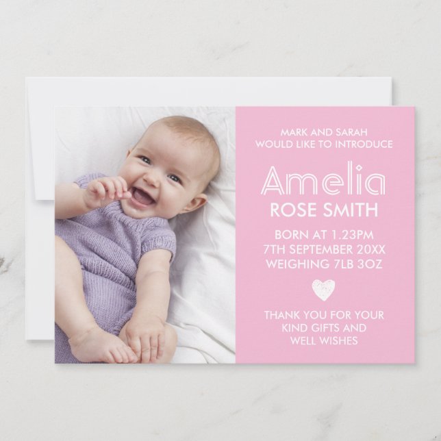 New baby girl announcement/thank you card (Front)
