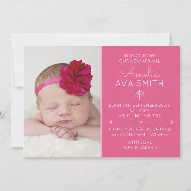 New baby girl announcement/thank you card (Front)