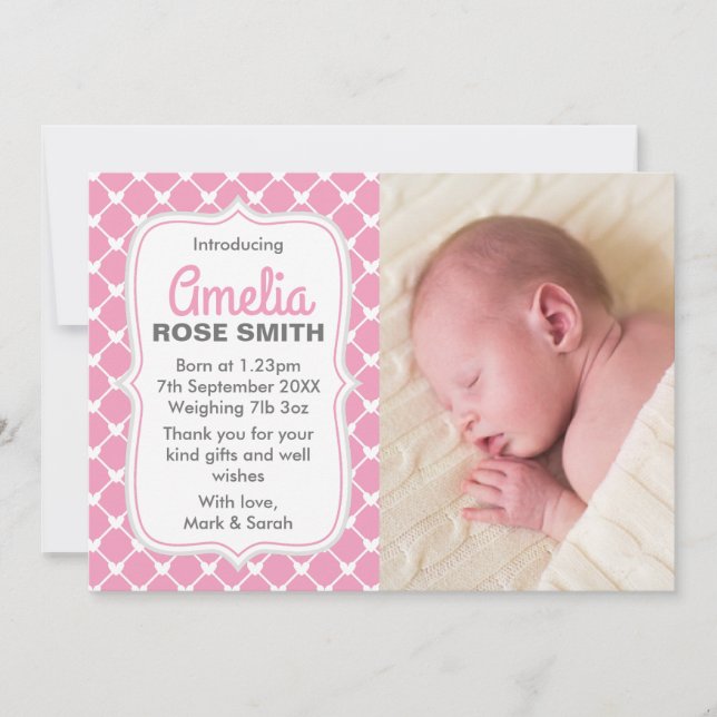 New baby girl announcement/thank you card (Front)