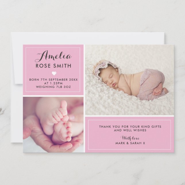New baby girl announcement/thank you card (Front)