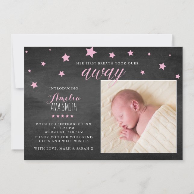 New baby girl announcement/thank you card (Front)