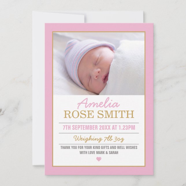 New baby girl announcement/thank you card (Front)