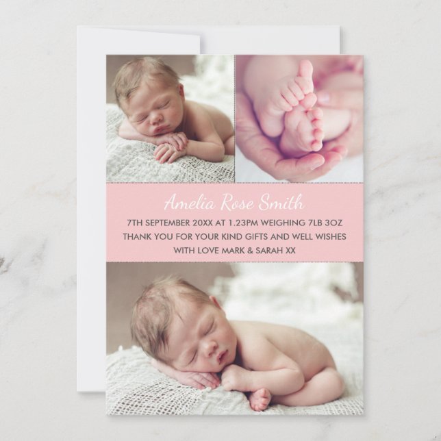 New baby girl announcement/thank you card (Front)