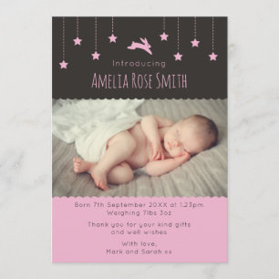 New baby girl announcement/thank you card A5