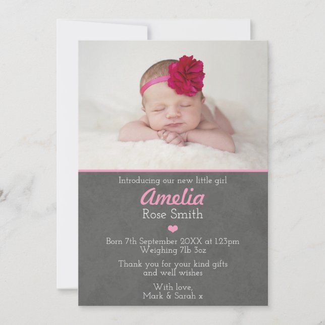 New baby girl announcementthank you card (Front)