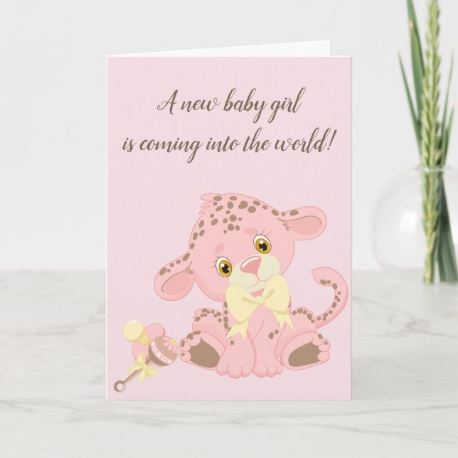 New Baby Girl Arrival Baby Shower Card Pink Animal (Front)