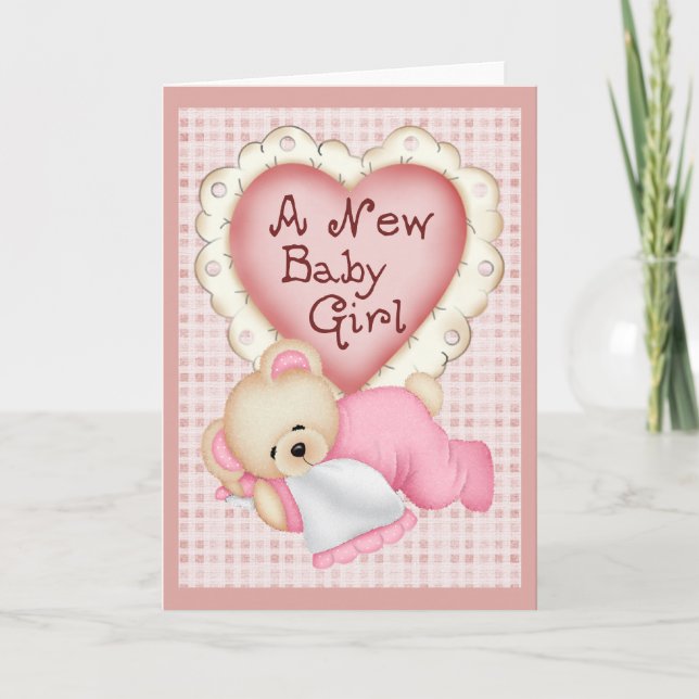 New Baby Girl Bear Announcement (Front)