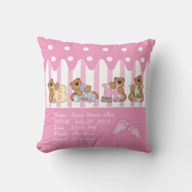 New Baby Girl Bears Cushion (Front)
