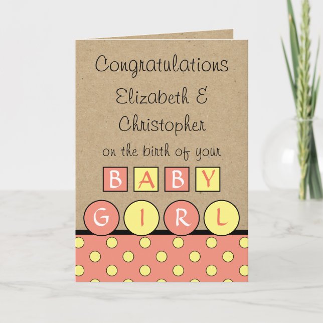 New Baby Girl big love rustic coral yellow Card (Front)