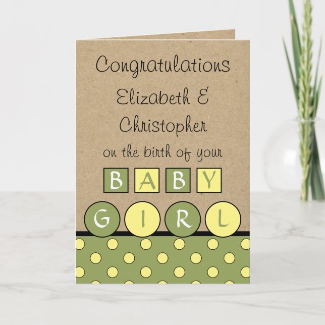 New Baby Girl big love rustic green yellow Card (Front)