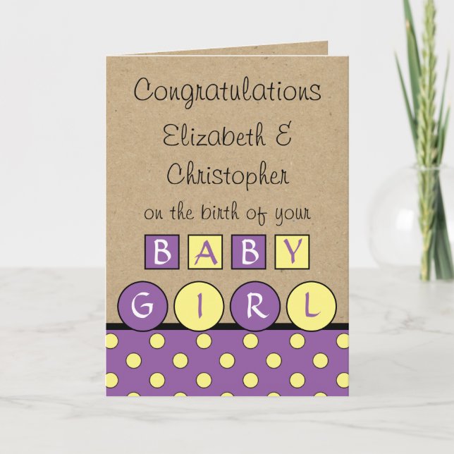 New Baby Girl big love rustic purple yellow Card (Front)
