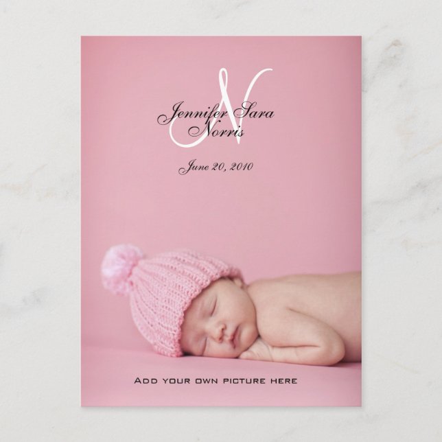 New Baby Girl Birth Announcement Photo Postcards (Front)
