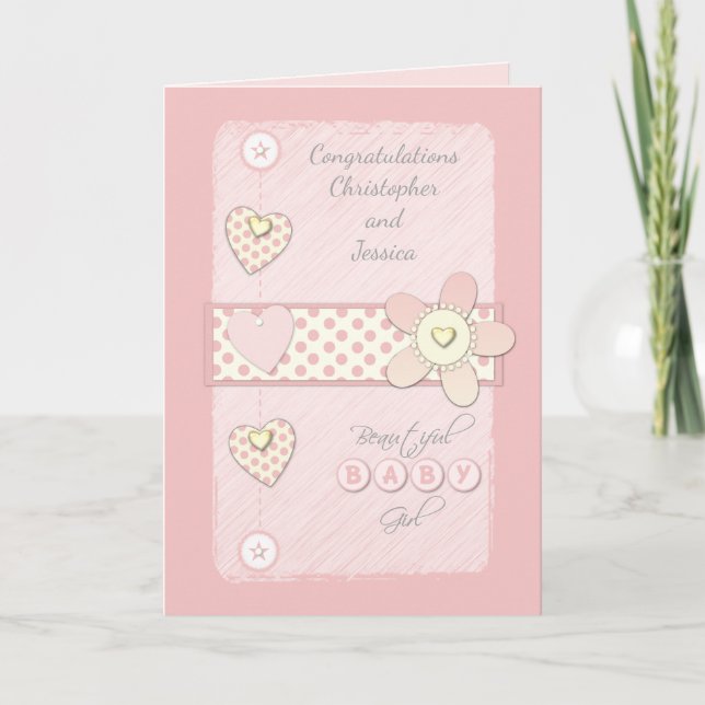 New Baby Girl Card Pink celebrates (Front)