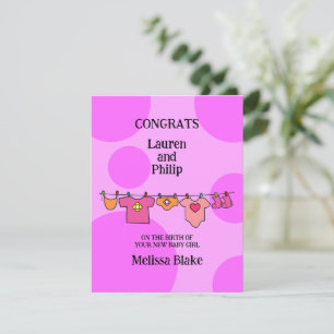 New Baby Girl Congratulations Customisable Card