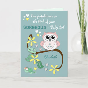 New baby girl congratulations pink and green card