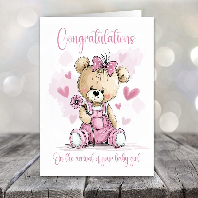 New Baby Girl Congratulations Teddy Bear Card (Creator Uploaded)