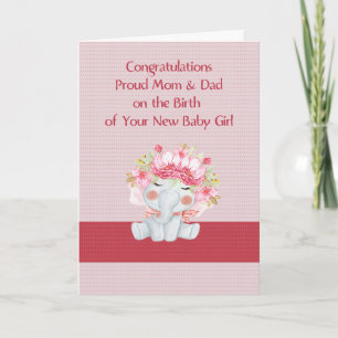 New Baby Girl Congratulations with Cute Elephant Card