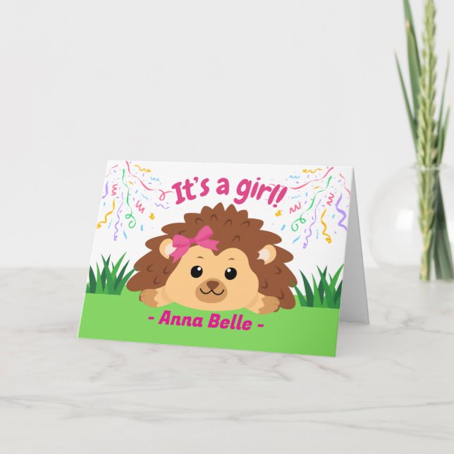 New Baby Girl Congratulations with Hedgehog Card (Front)