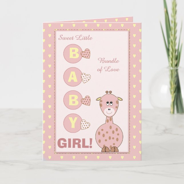 New Baby Girl cute giraffe pink Card (Front)
