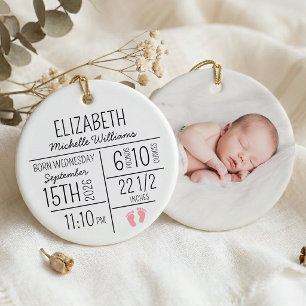 New Baby Girl First Christmas Birth Stats Photo Ceramic Tree Decoration